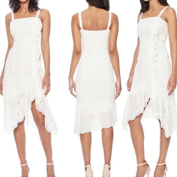 PARKER White Eyelet Ruffle Button Midi Dress Embroidered NWT size 4 Boho Chic - Picture 1 of 9